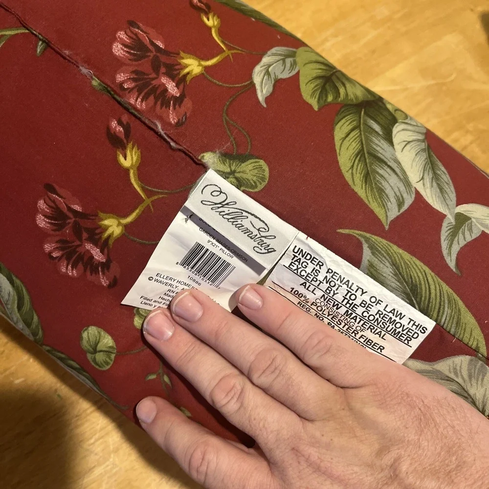 Waverly Williamsburg Garden Room‎ Floral Red Lumbar Pillow Tie Ends 22